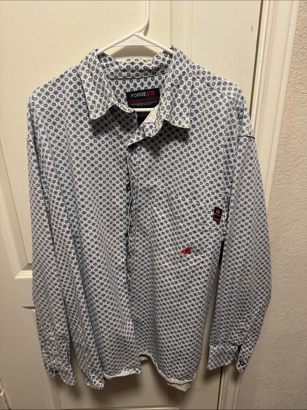 Forge FR Men's White & Blue Patterned Flame-Resistant Shirt